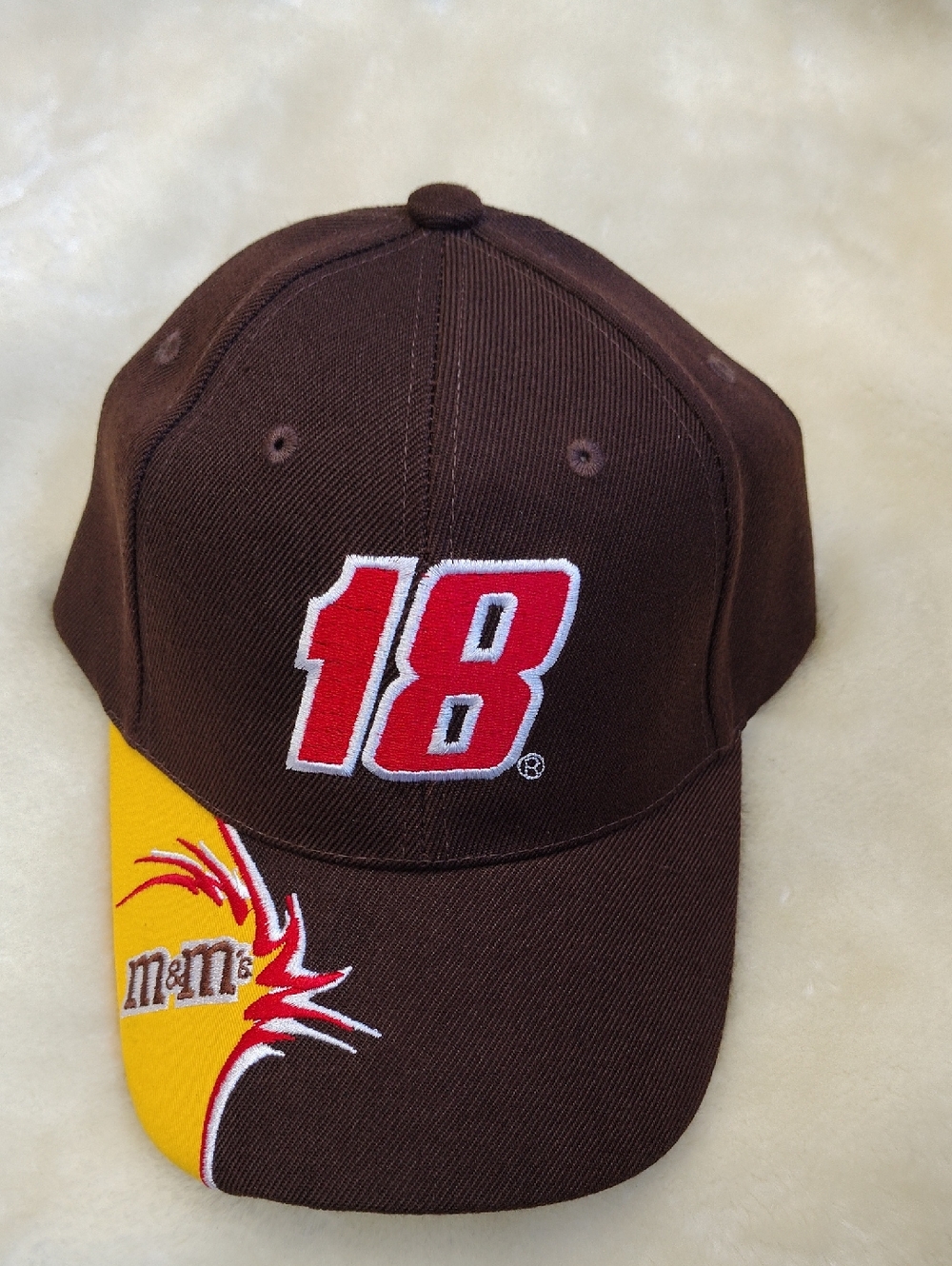 M&M'S Brown Cap with Red '18' & Yellow Brim Accent